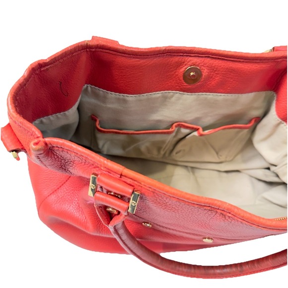 Tory Burch Amanda Red/Orange Pebble Leather Logo Hobo Shoulder Bag No Strap - Picture 13 of 16